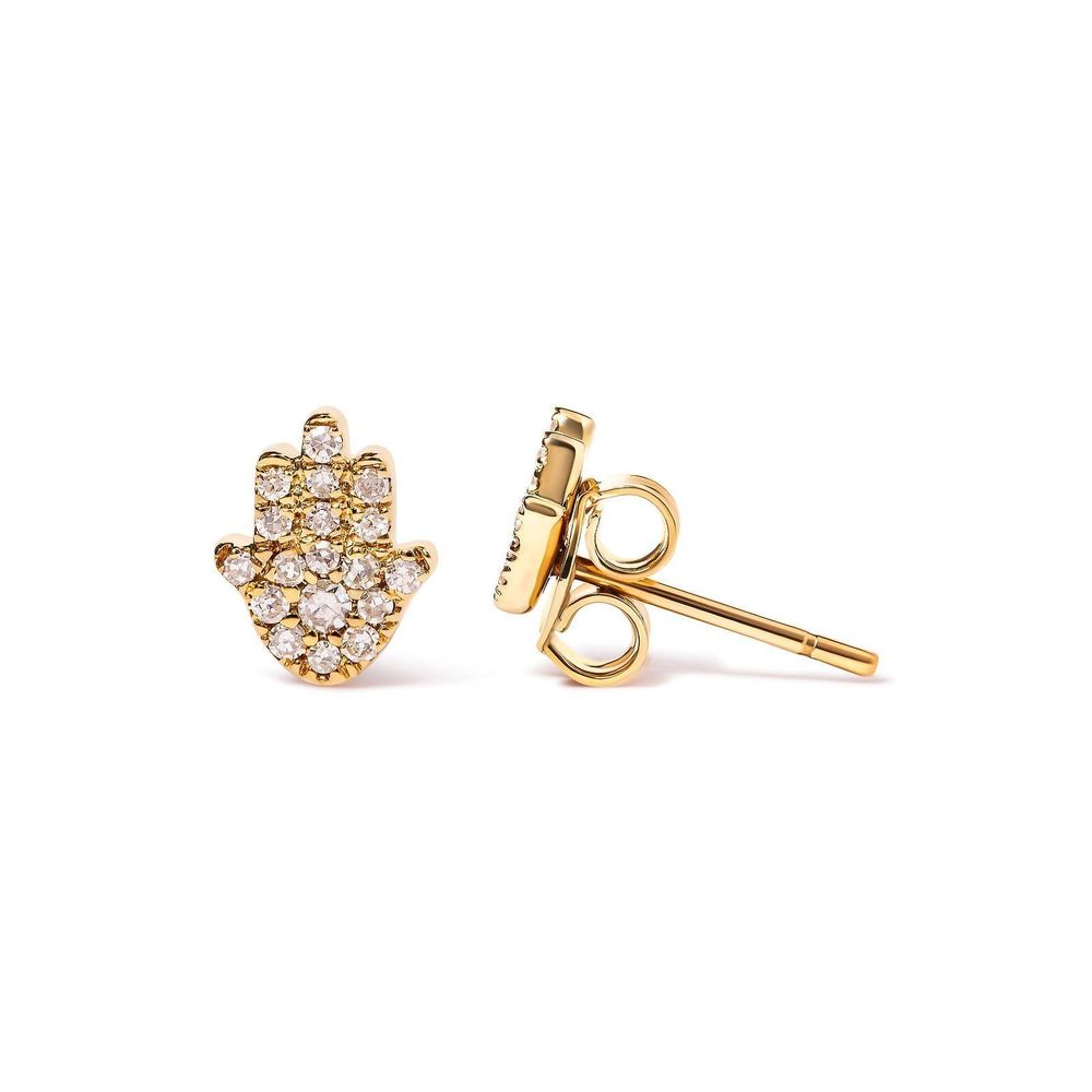 10K Yellow Gold Diamond Accented Hamsa Stud Earrings (H-I Color, I1-I2 Clarity)